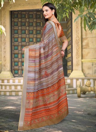 Cotton Classic Sari with Patch Border, Digital Print and Woven Work