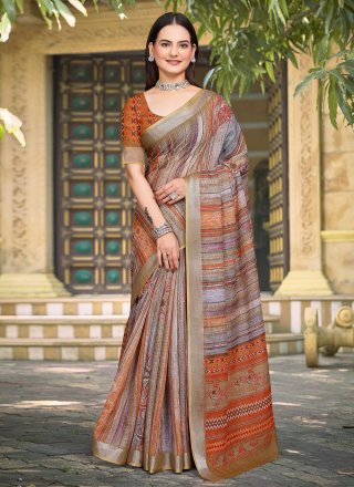 Cotton Classic Sari with Patch Border, Digital Print and Woven Work