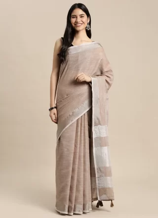 Cotton Contemporary Saree In Beige Color
