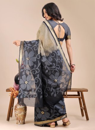 Cotton Contemporary Saree In Beige and Black Color