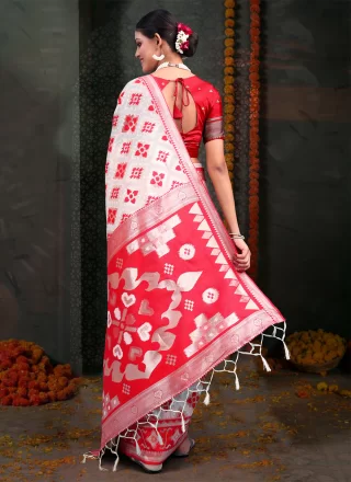 Cotton Contemporary Saree In Red and White