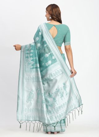Cotton Contemporary Saree In Sea Green Color