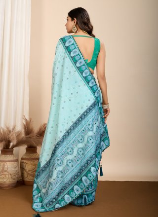 Cotton Contemporary Saree In Turquoise