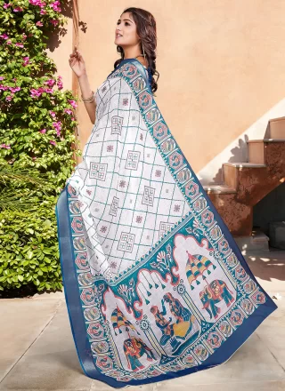 Cotton Contemporary Sari In Blue Colour