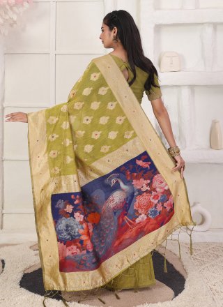 Cotton Contemporary Sari In Green