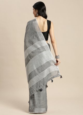 Cotton Contemporary Sari In Grey Color