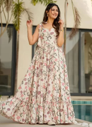 Cotton  Designer Gown In Off White Color