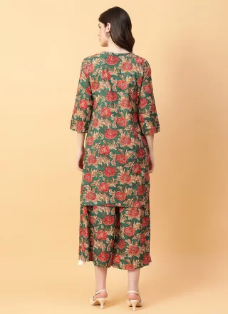 Cotton Designer Kurti In Green Color