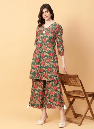 Cotton Designer Kurti In Green Color