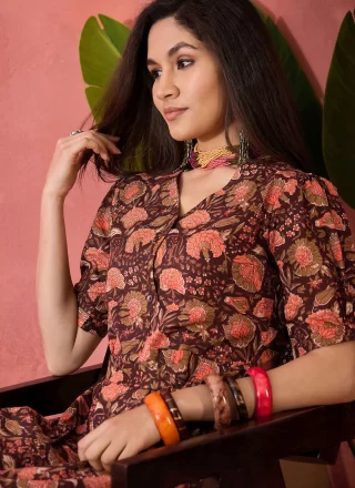 Cotton Designer Kurti In Maroon Colour