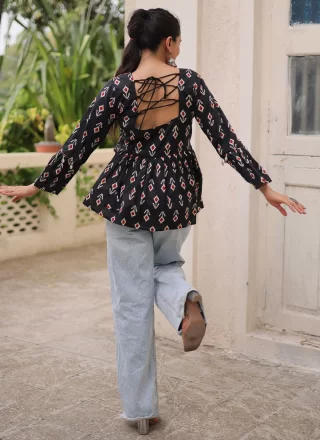 Cotton Designer Kurti with Gamthi, Patch Border and Print Work