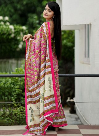 Cotton Designer Saree In Hot Pink Color