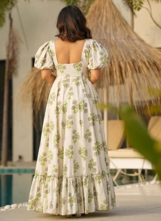 Cotton Gown In Off White Color