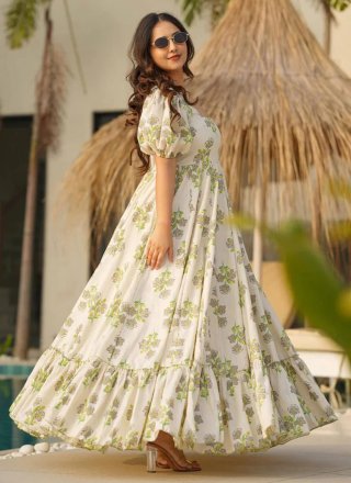 Cotton Gown In Off White Color