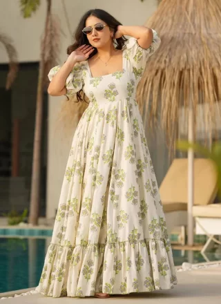 Cotton Gown In Off White Color