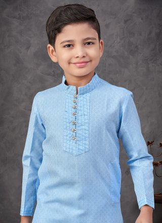 Cotton Kurta Pyjama In Aqua Blue