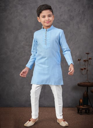 Cotton Kurta Pyjama In Aqua Blue