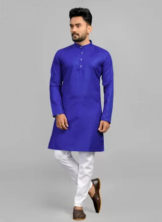 Cotton Kurta Pyjama In Blue Color