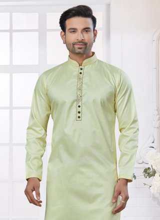 Cotton Kurta Pyjama In Green Color