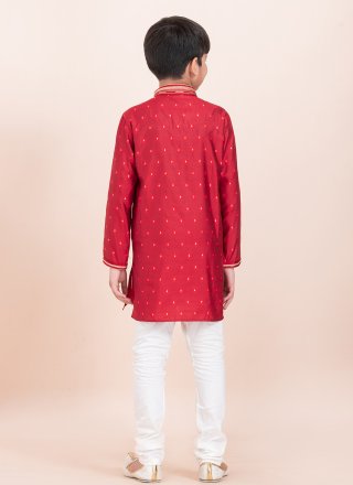 Cotton Kurta Pyjama In Red