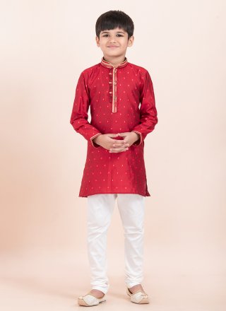 Cotton Kurta Pyjama In Red