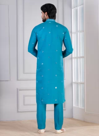 Cotton Kurta Pyjama In Teal Color