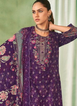 Cotton Lawn Salwar Suit In Purple Colour