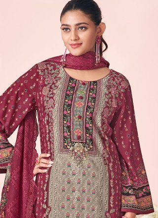Cotton Lawn Salwar Suit with Digital Print, Floral Patch, Resham and Thread Work