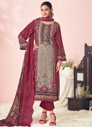 Cotton Lawn Salwar Suit with Digital Print, Floral Patch, Resham and Thread Work