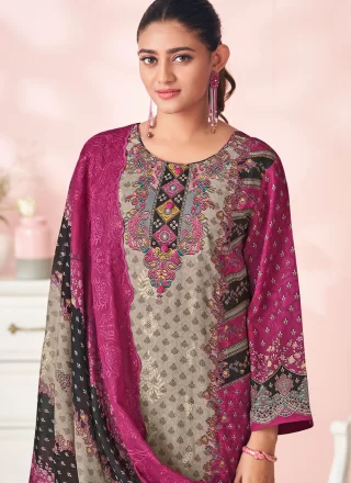 Cotton Lawn Salwar Suit with Digital Print, Floral Patch, Resham and Thread Work