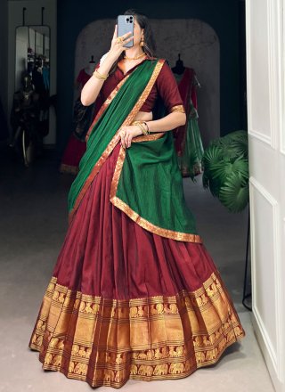 Cotton Lehenga Choli In Maroon Colour