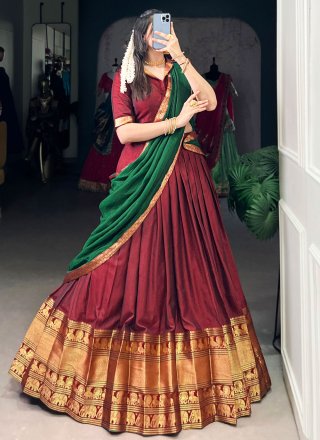 Cotton Lehenga Choli In Maroon Colour