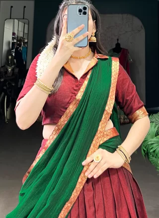 Cotton Lehenga Choli In Maroon Colour
