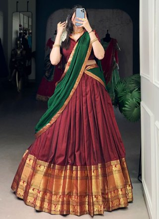 Cotton Lehenga Choli In Maroon Colour