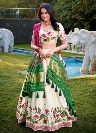 Cotton Lehenga Choli with Embroidered, Sequins and Thread Work