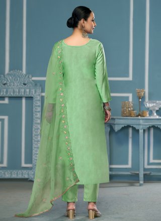 Cotton Pant Style Suit In Green Color