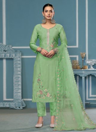 Cotton Pant Style Suit In Green Color