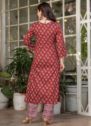 Cotton Pant Style Suit In Rust Color