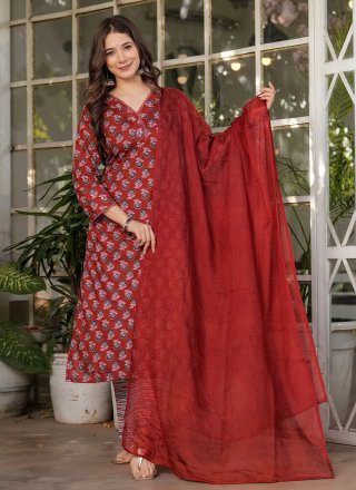 Cotton Pant Style Suit In Rust Color