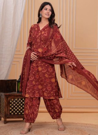 Cotton Pant Style Suit with Print Work