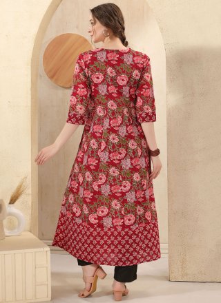 Cotton Party Wear Kurti with Embroidered, Print and Sequins Work