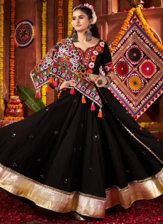Cotton Readymade Lehenga Choli In Black Color