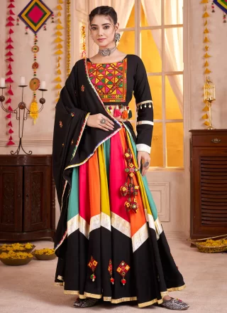 Cotton Readymade Lehenga Choli In Black Color