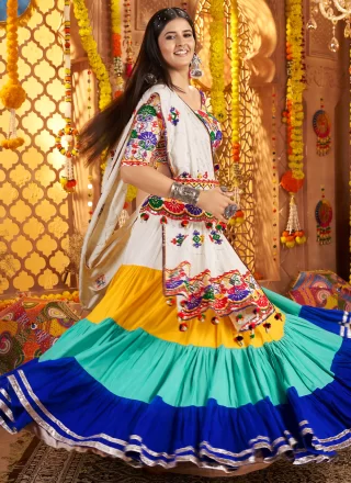 Cotton Readymade Lehenga Choli with Embroidered, Mirror and Thread Work