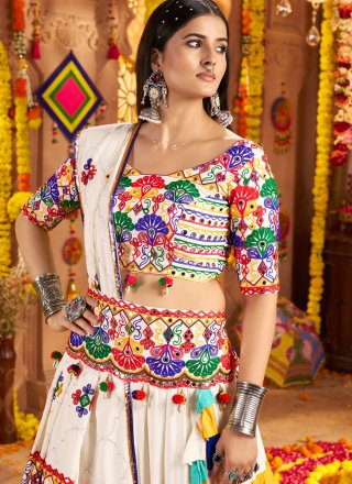 Cotton Readymade Lehenga Choli with Embroidered, Mirror and Thread Work