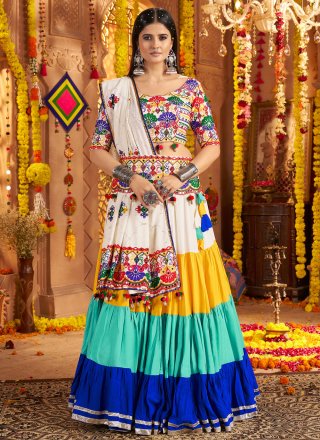 Cotton Readymade Lehenga Choli with Embroidered, Mirror and Thread Work
