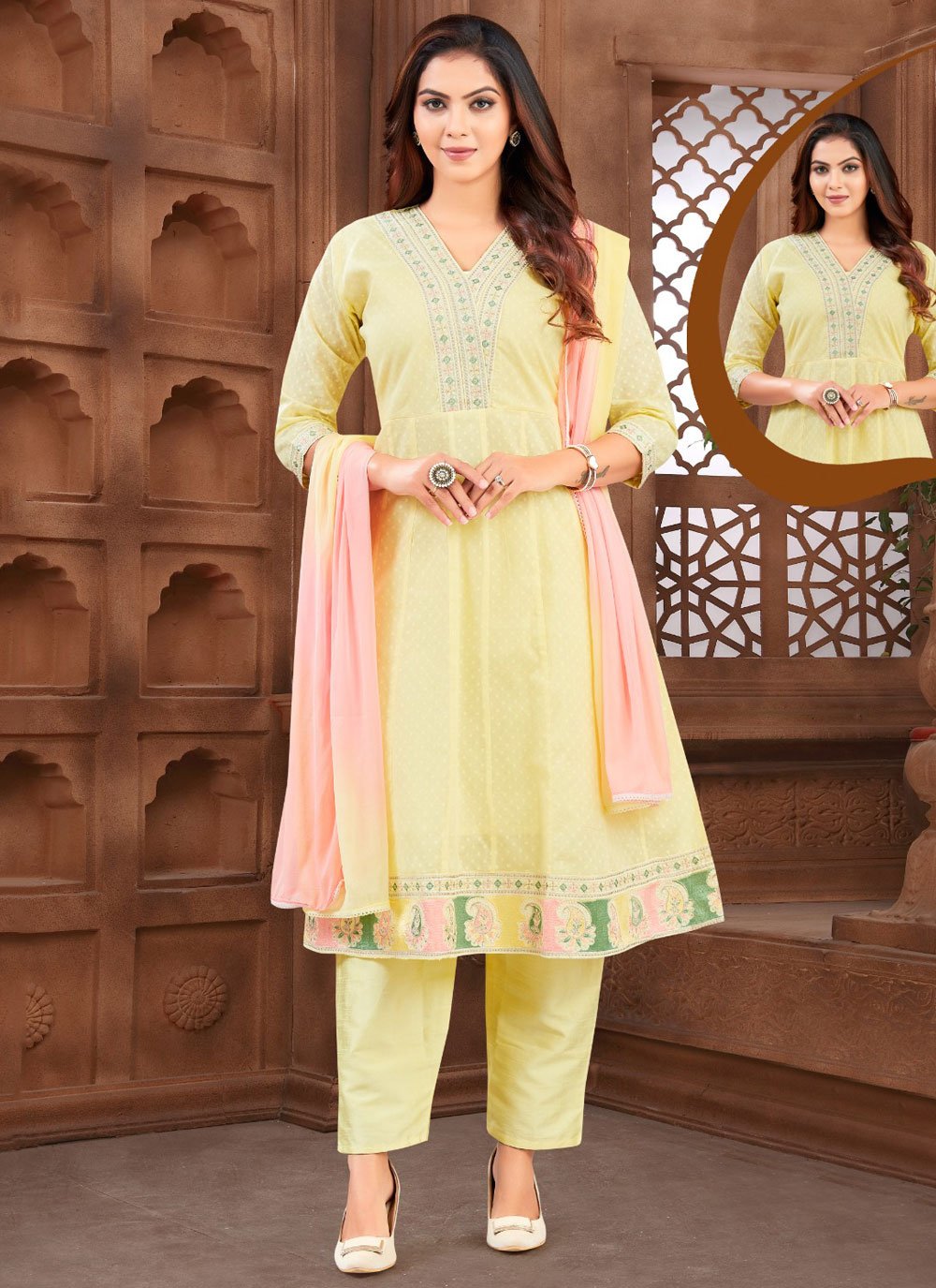 Cotton Readymade Salwar Suit In Yellow Buy Online