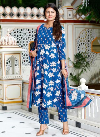 Cotton Salwar Suit In Blue