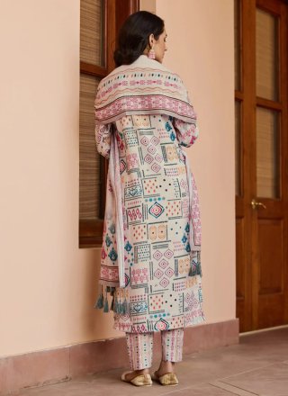 Cotton Salwar Suit In Cream Color