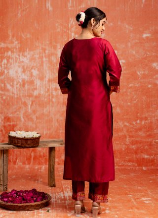 Cotton Salwar Suit In Maroon Color